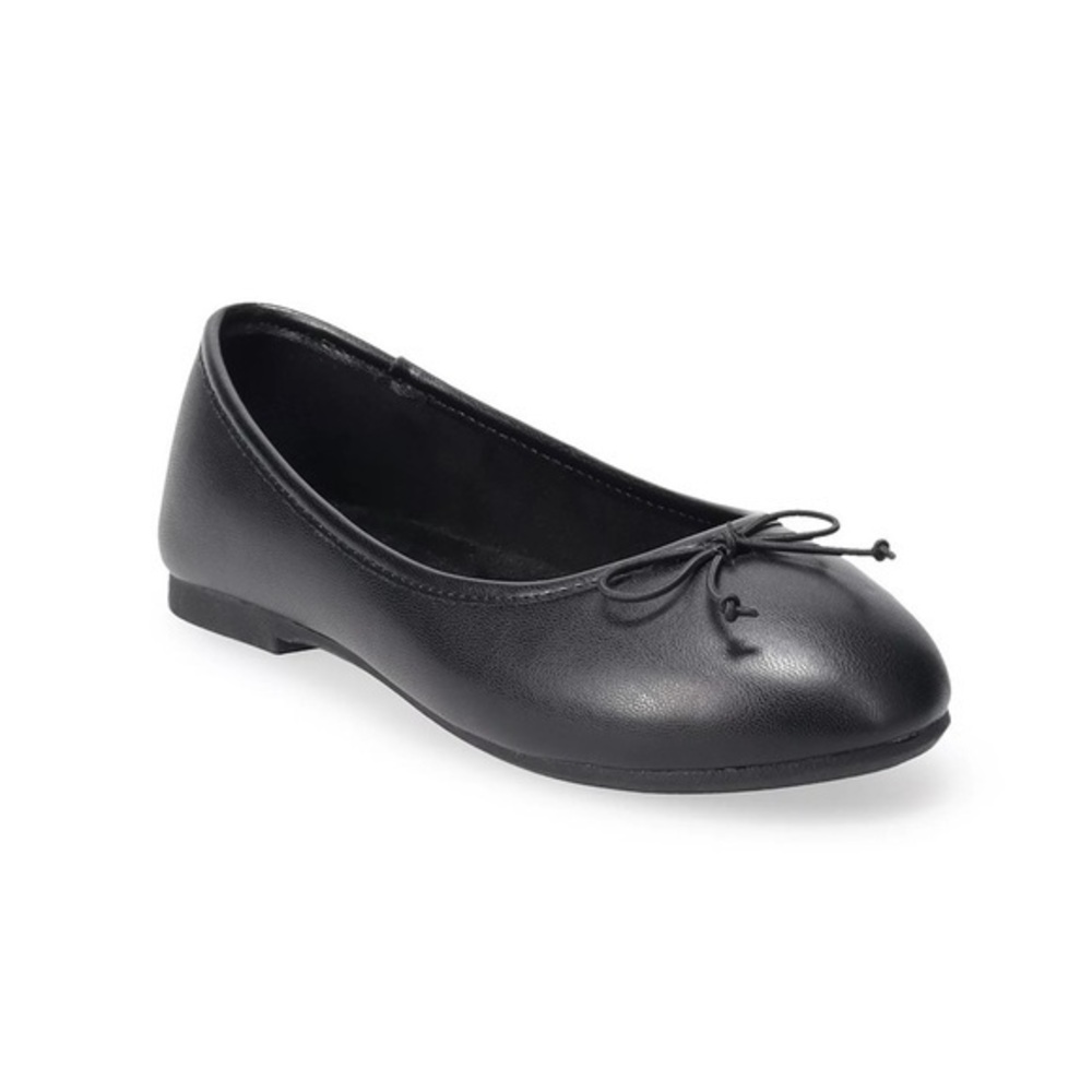 SO Girls Black Leather Ballet Flats Shoes Sz 1 - Picture 1 of 6